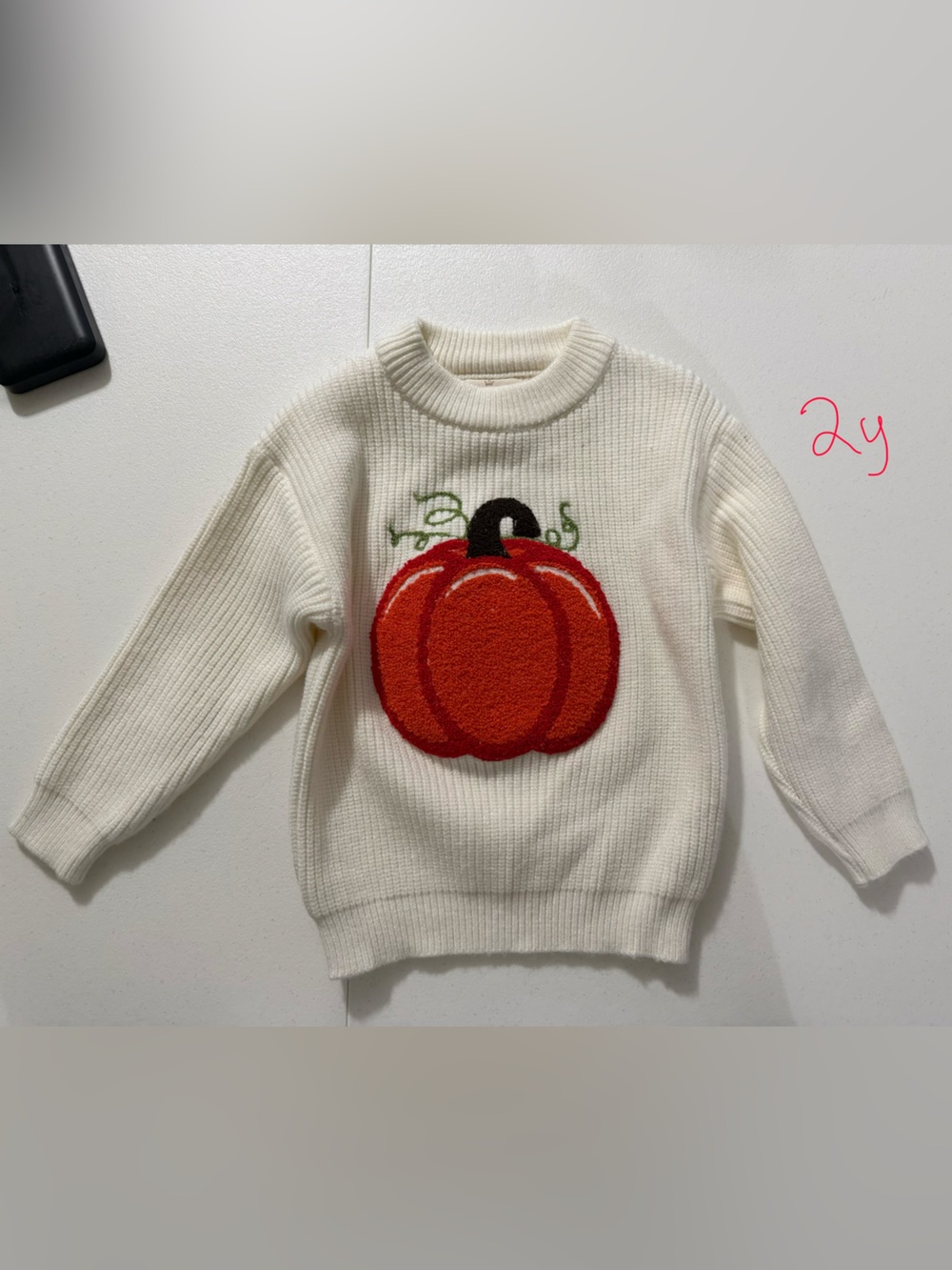 Kids Cream Sweater with Orange Pumpkin Graphic